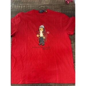 Polo Ralph Lauren Polo Bear T Shirt Men M Red Winter Bear Classic Fit Cotton
